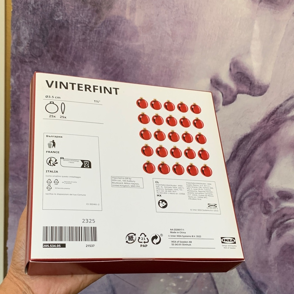 25 pc IKEA VINTERFINT Red Holiday round Christmas tree Ornaments • discontinued! - Picture 6 of 17